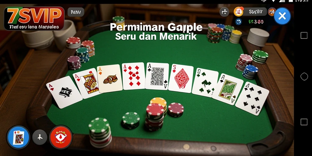 Tampilan utama gameplay Gaple di 7SVIP yang penuh warna dan interaktif.