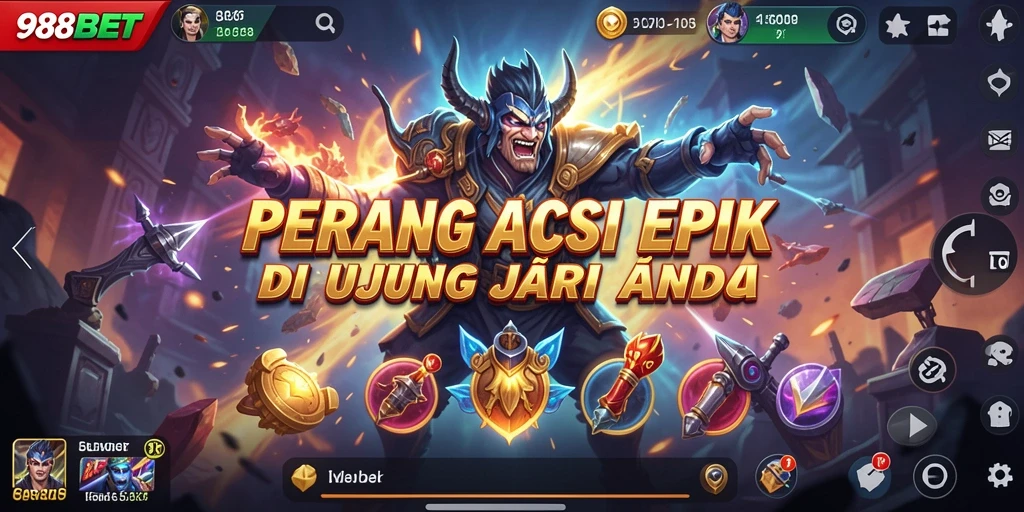 Tampilan aksi seru dalam game 988BET dengan karakter bertempur.