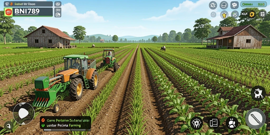Screenshot gameplay BNI789 menampilkan aktivitas bertani yang seru.