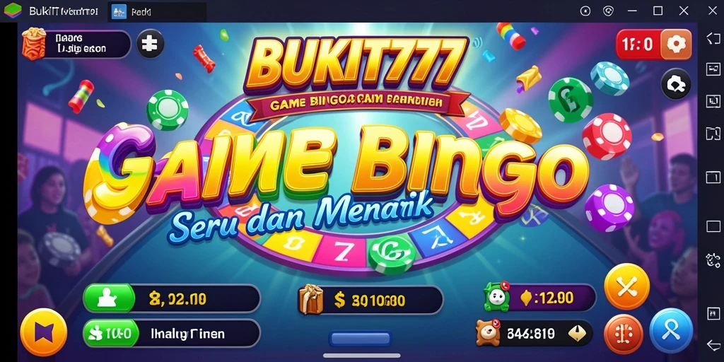 Tampilan gameplay BUKIT777 yang seru dengan kartu Bingo berwarna-warni.