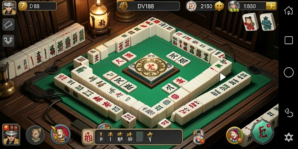 Screenshot gameplay DV188 menampilkan ubin Mahjong yang indah.