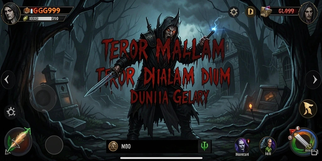 Screenshot gameplay menegangkan GG999 di dunia gelap.