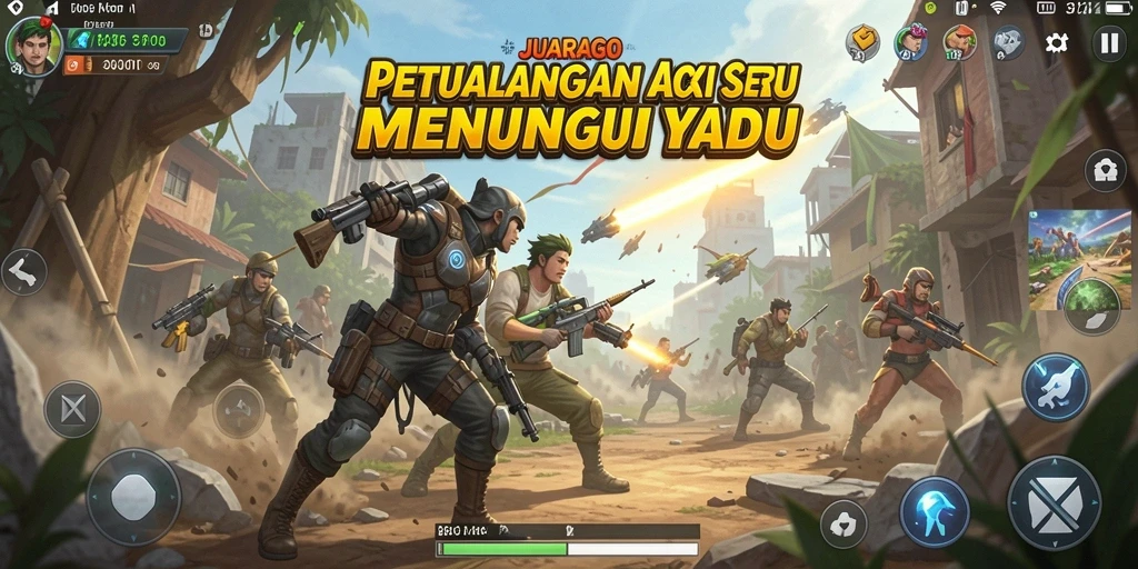 Screenshot gameplay JUARAGO menampilkan aksi intens para pemain dalam pertempuran.