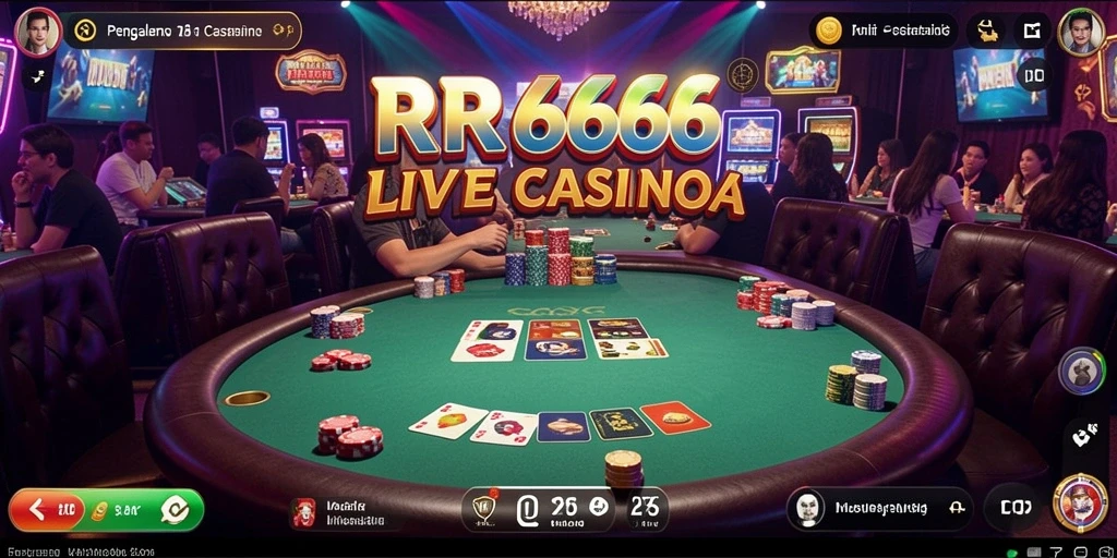 Screenshot gameplay RR666 yang menampilkan dealer profesional dan suasana kasino.