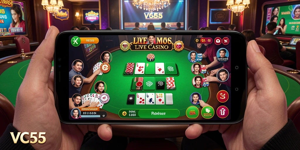 Tampilan gameplay Live Casino yang mendebarkan di VC55.
