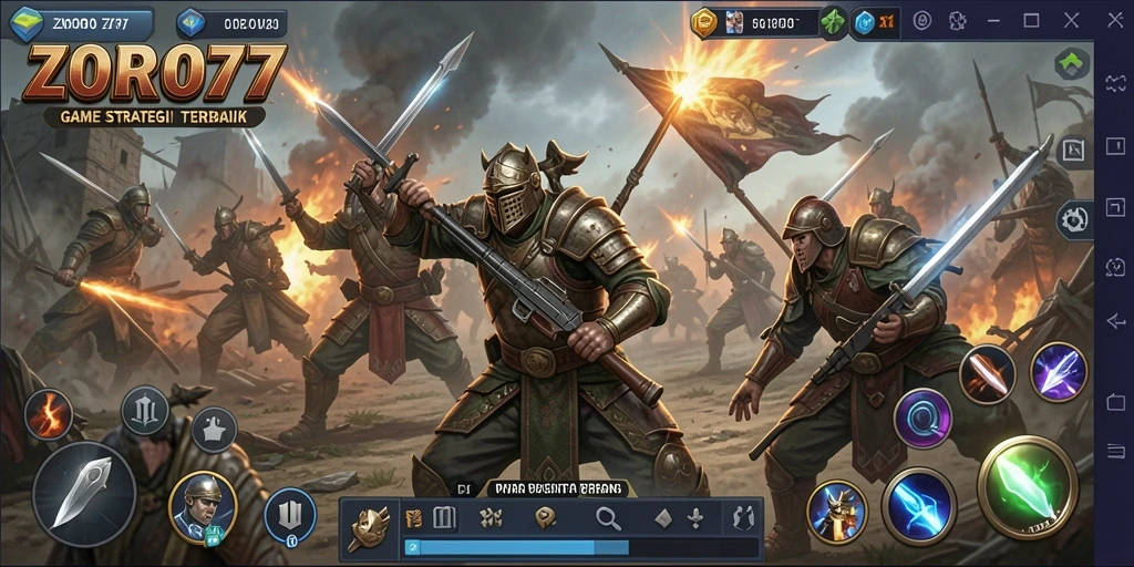 Screenshot ZORO77 menunjukkan pertempuran strategis yang menegangkan.